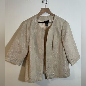 Maggie Barnes Gold Taupe Eye Hook Closure 3/4 Sleeve Evening Jacket Size 0X 16W